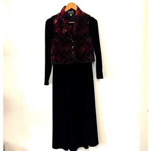 Vintage Melissa petites collection velvet dress with patchwork vest